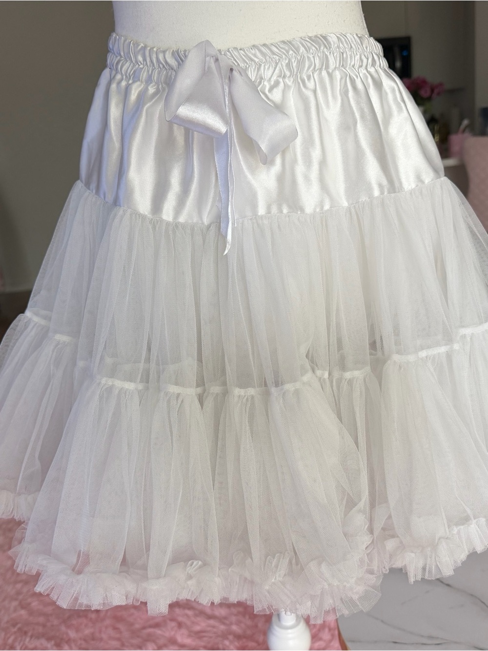 Layered fairycore white tiered Tulle short Skirt with stretchy Satin Waistband